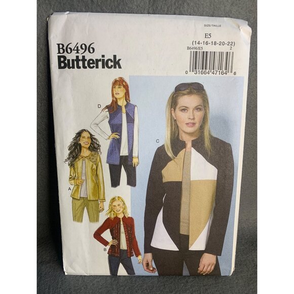 Butterick Misses Jacket Vest Sewing Pattern sz 14-22 B6496 - uncut - Picture 1 of 5